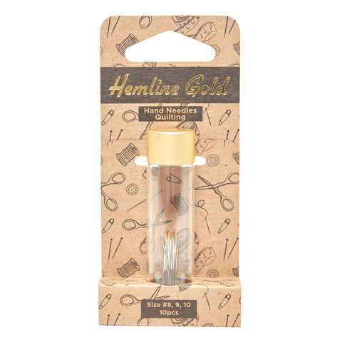 Hemline Gold - Hand Needle Gold Eye Hand Quilting 10pk - sizes 8, 9, 10