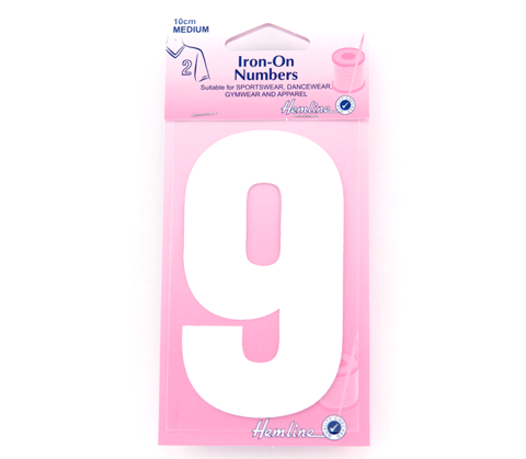 Hemline - Iron On Number Medium 10cm - White 9