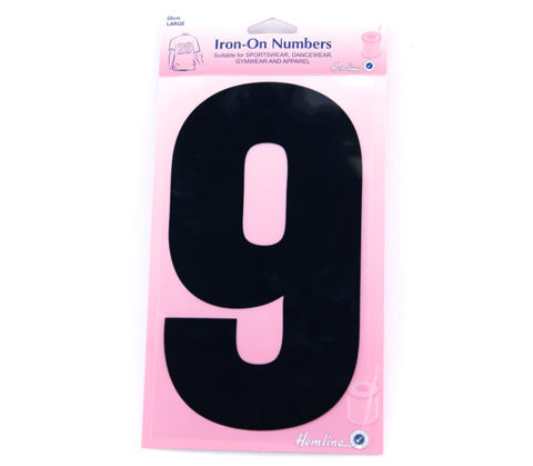 Hemline - Iron On Number Large 20cm - Black 9