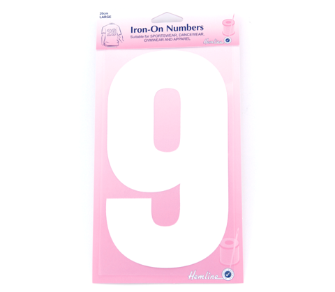 Hemline - Iron On Number Large 20cm - White 9