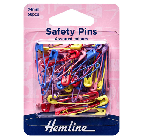 Hemline - Pins Safety 34mm 50pcs - Multi Color 