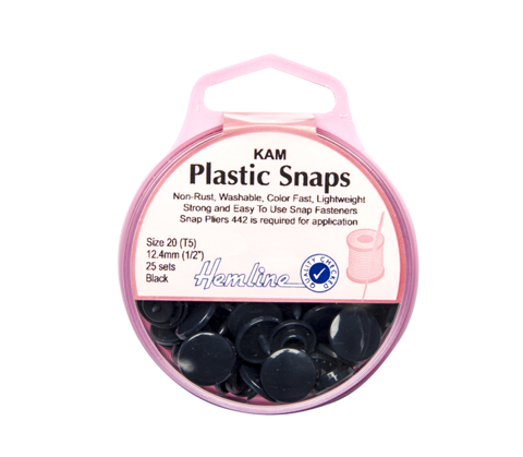Hemline - Snaps Plastic Size 20 12.4mm 25 Sets - Black