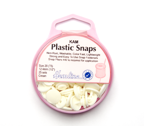 Hemline - Snaps Plastic Size 20 12.4mm 25 Sets - Cream