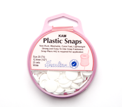 Hemline - Snaps Plastic Size 20 12.4mm 25 Sets - White