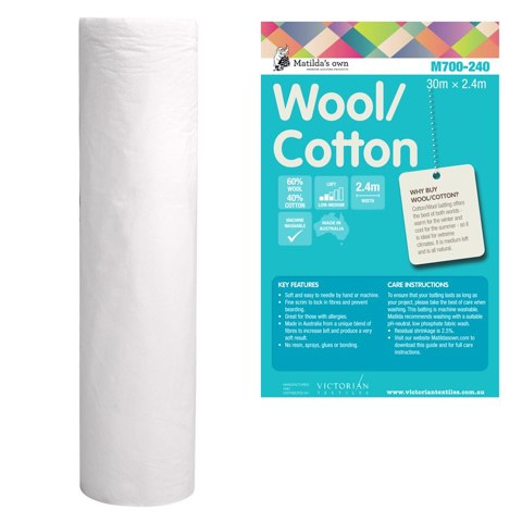 Matilda's Own Batting 60% Wool / 40% Cotton Low/Medium Loft - 240cm wide