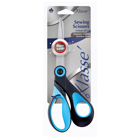 Klasse Scissors - Sewing Titanium Coated Soft Grip 210mm (8.25in) - Black/Blue