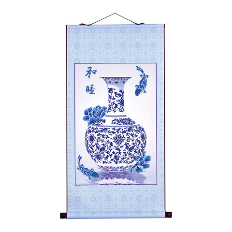 Premium Scroll - Oriental Blessing Peace - 48.5cm x 97cm - blue vase