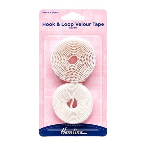 Hemline - Hook & Loop Velour Tape Sew On 20mm x 1.25m - White