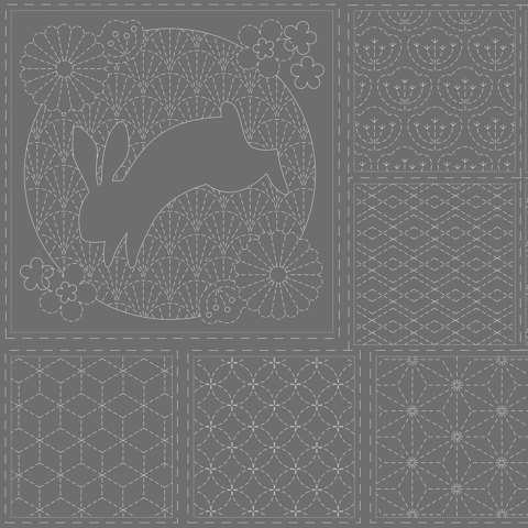Sashiko Panel - Linen/Cotton 137 x 50cm Traditional Design Steel