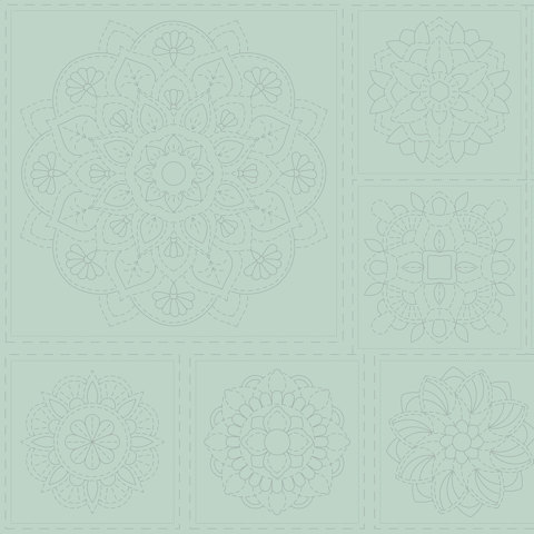 Sashiko Panel - Linen/Cotton 137 x 50cm Mandala Cloud