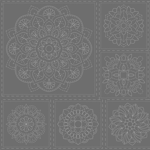 Sashiko Panel - Linen/Cotton 137 x 50cm Mandala Steel
