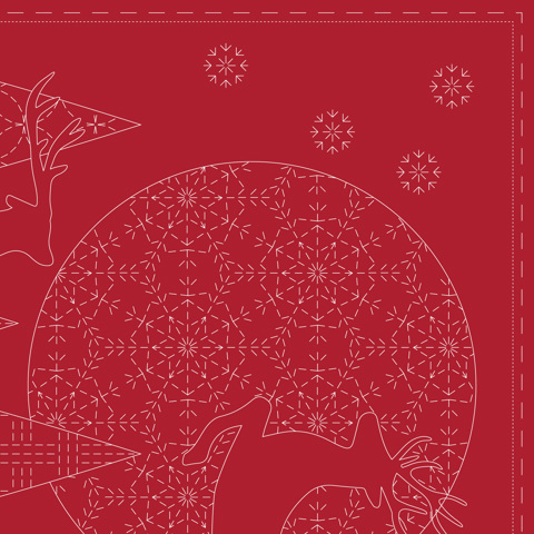 Sashiko Panel - Linen/Cotton 137 x 50cm Christmas Red
