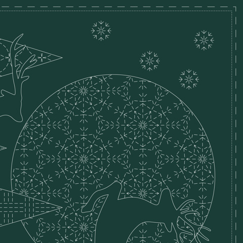Sashiko Panel - Linen/Cotton 137 x 50cm Christmas Green