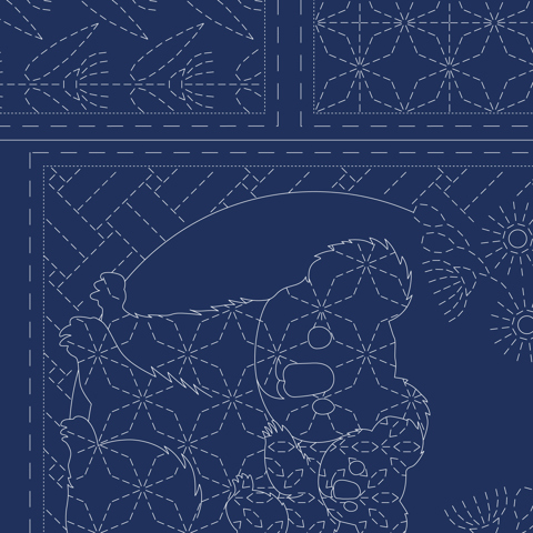 Sashiko Panel - Linen/Cotton 137 x 50cm Fauna Navy