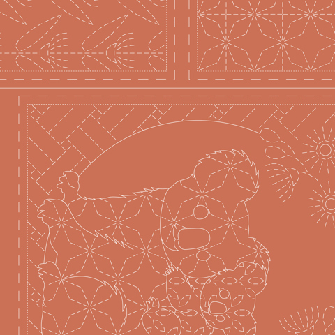 Sashiko Panel - Linen/Cotton 137 x 50cm Fauna Clay