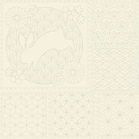 Sashiko Panel - Linen/Cotton 137 x 50cm Traditional Design Natural