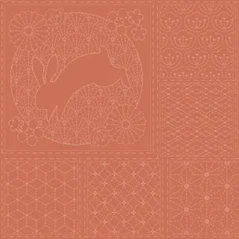 Sashiko Panel - Linen/Cotton 137 x 50cm Traditional Design Burnt Clay