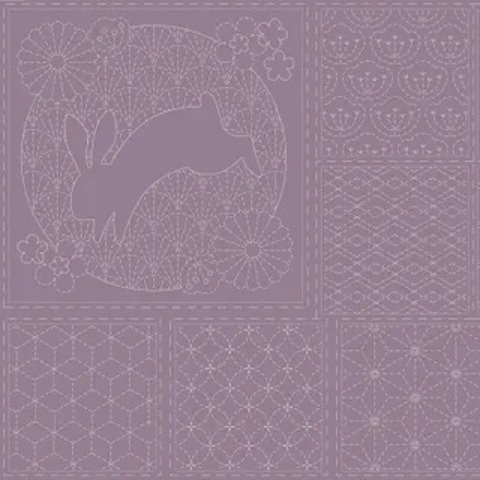 Sashiko Panel - Linen/Cotton 137 x 50cm Traditional Design Grape