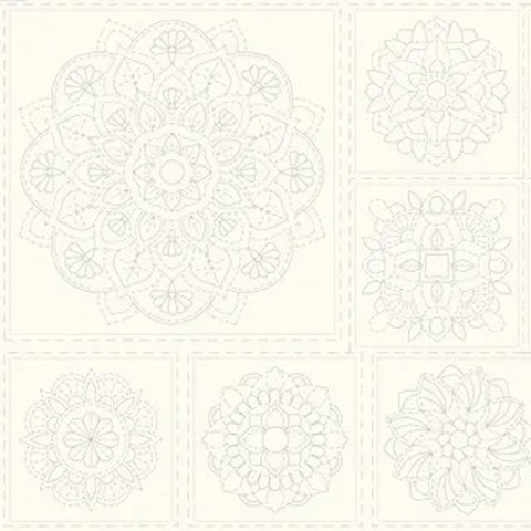 Sashiko Panel - Linen/Cotton 137 x 50cm Mandala Natural