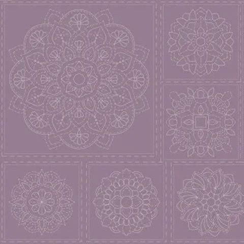Sashiko Panel - Linen/Cotton 137 x 50cm Mandala Frosted Grape