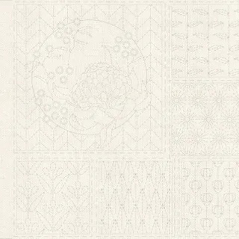 Sashiko Panel - Linen/Cotton 137 x 50cm Botanical Natural