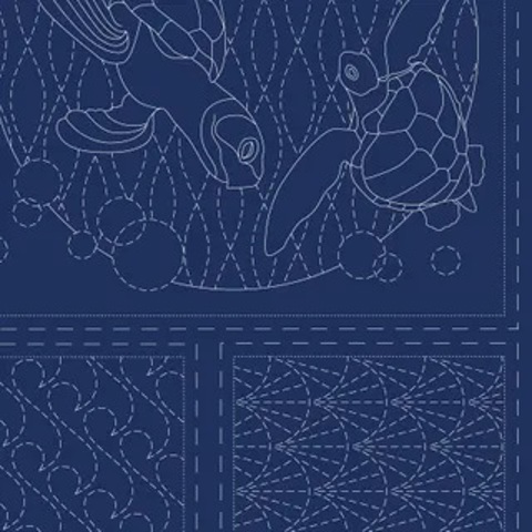 Sashiko Panel - Linen/Cotton 137 x 50cm Ocean Navy
