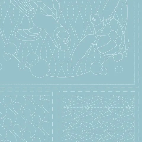 Sashiko Panel - Linen/Cotton 137 x 50cm Ocean Blue Lagoon