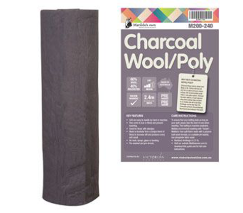 Matilda’s Own Batting - 60% Wool / 40% Polyester Medium Loft Charcoal - 240cm wide