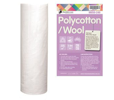 Matilda’s Own Batting - 40% Polyester / 30% Cotton / 30% Wool Medium Loft - 240cm wide