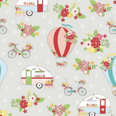 Riley Blake Printed Cotton - Vintage Adventures Gray 112cm