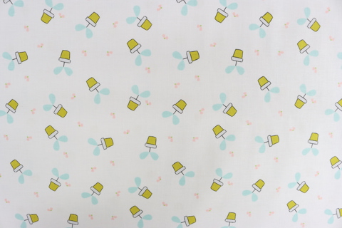 Riley Blake Printed Cotton - Pretty Potplants White 112cm