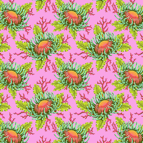 TULA PINK FLORAL REEF - FRIENDS & ANEMONES - CORALLINE