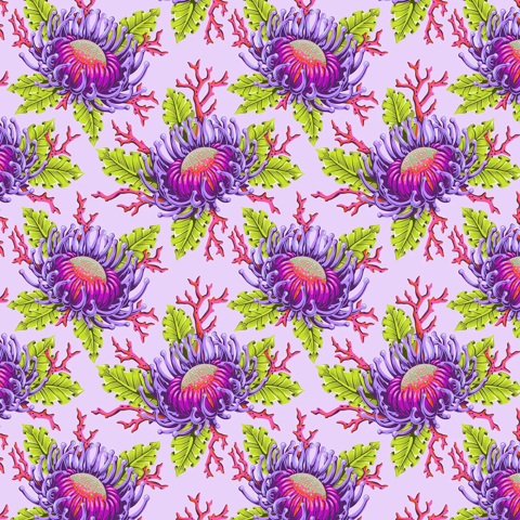 TULA PINK FLORAL REEF - FRIENDS & ANEMONES - ULTRAVIOLET