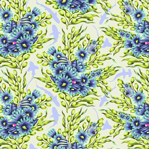 TULA PINK FLORAL REEF - SHADOW SHARKS - MARINE