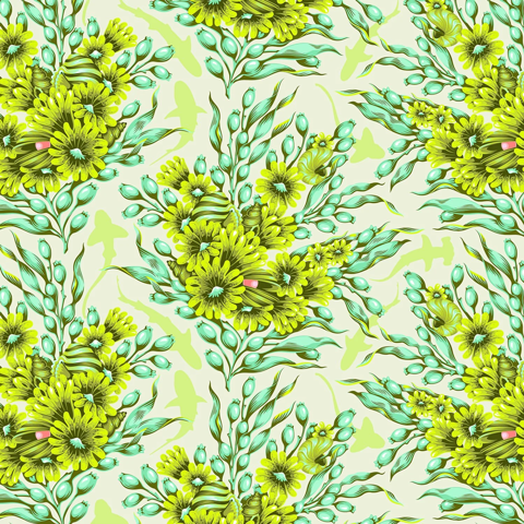 TULA PINK FLORAL REEF - SHADOW SHARKS - SEAGRASS