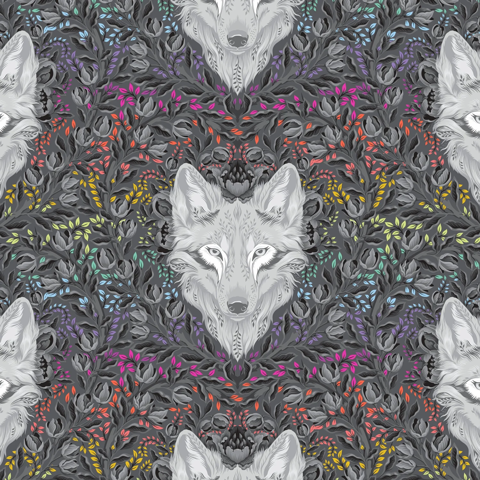 TULA PINK GRAYWORK - WOLF OF PINK STREET - CARBON