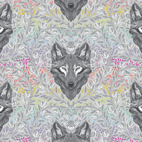 TULA PINK GRAYWORK - WOLF OF PINK STREET - FOG