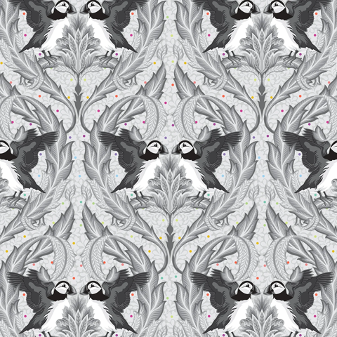 TULA PINK GRAYWORK - HUFFIN & PUFFIN - WHISPER
