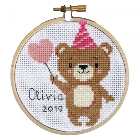 Mini Cross Stitch Kit with Hoop 10cm - Bear