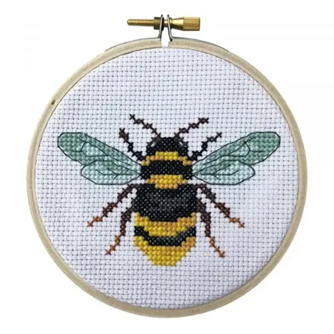 Mini Cross Stitch Kit with Hoop 10cm - Bee