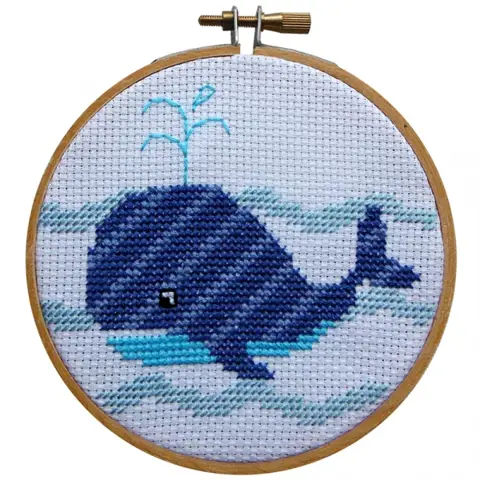 Mini Cross Stitch Kit with Hoop 10cm - Whale