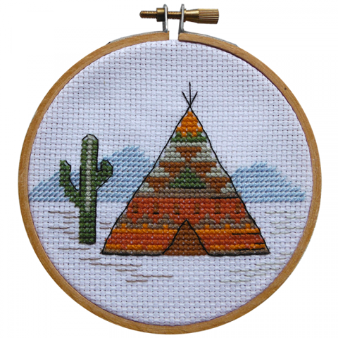 Mini Cross Stitch Kit with Hoop 10cm - Tee Pee