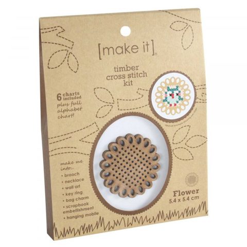 Timber Cross Stitch Kit 5.4 x 5.4cm 2pc - Flower