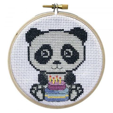 Mini Cross Stitch Kit with Hoop 10cm - Panda