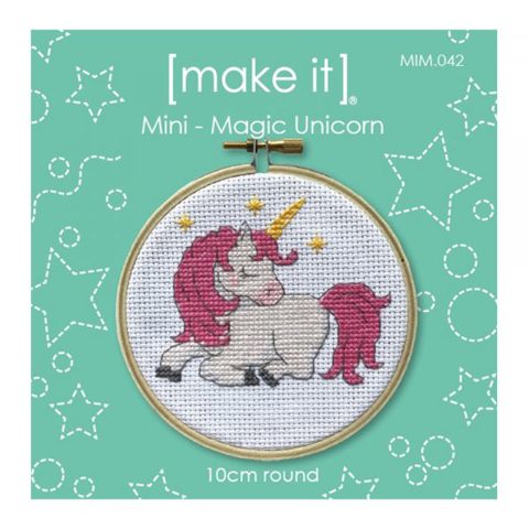 Mini Cross Stitch Kit with Hoop 10cm - Magic Unicorn