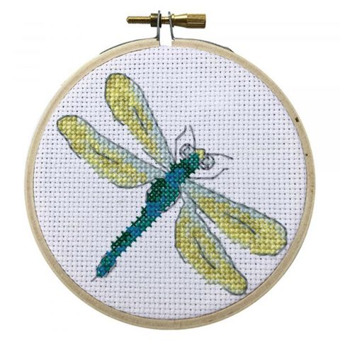 Mini Cross Stitch Kit with Hoop 10cm - Dragonfly