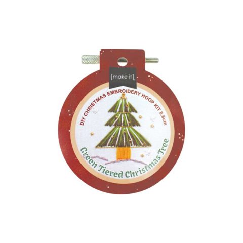 DIY Christmas Embroidery Hoop Kit 8.8cm - Green Tiered Christmas Trees