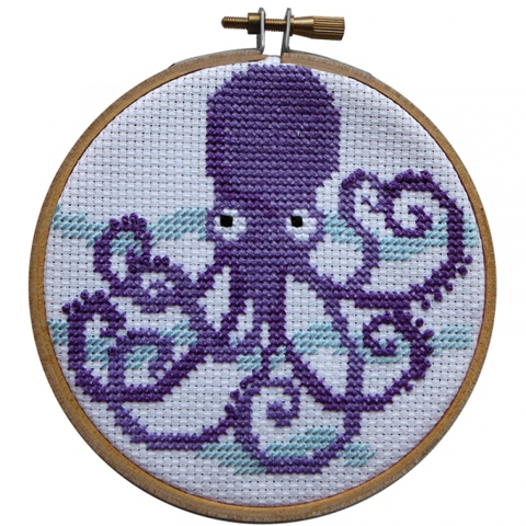 Mini Cross Stitch Kit with Hoop 10cm - Octopus