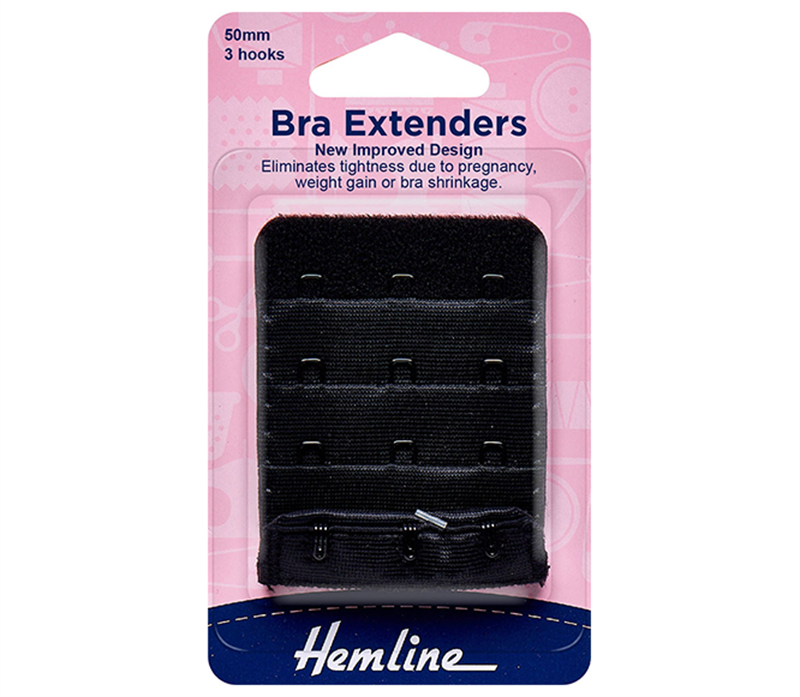Bra Back Expander Extender 50mm - 3 Hook - black by Hemline in