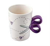Purple Scissors Handle Mug - 400ml, ceramic, microwave and dishwasher safe. 15 x 10 x 12cms.